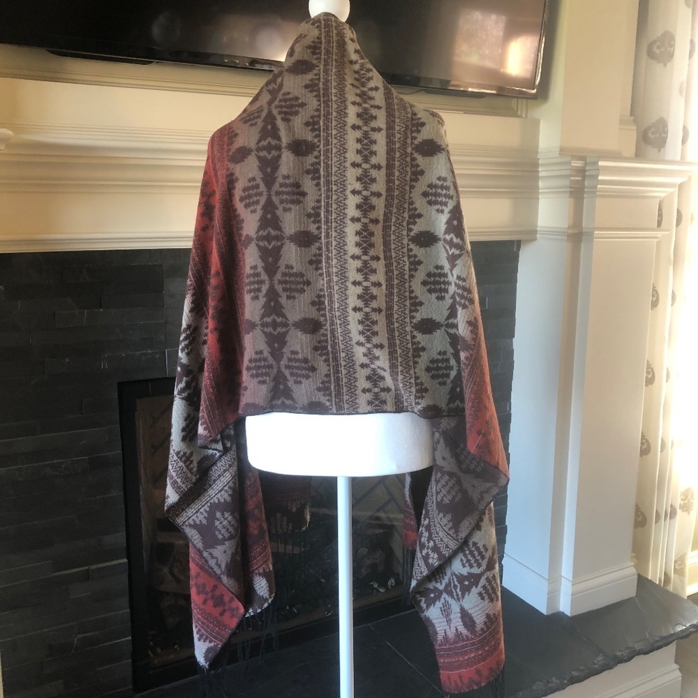 Wool blend wrap - One Size - Brown orange beige Southwestern vibe One size 71x24 - Picture 9 of 13
